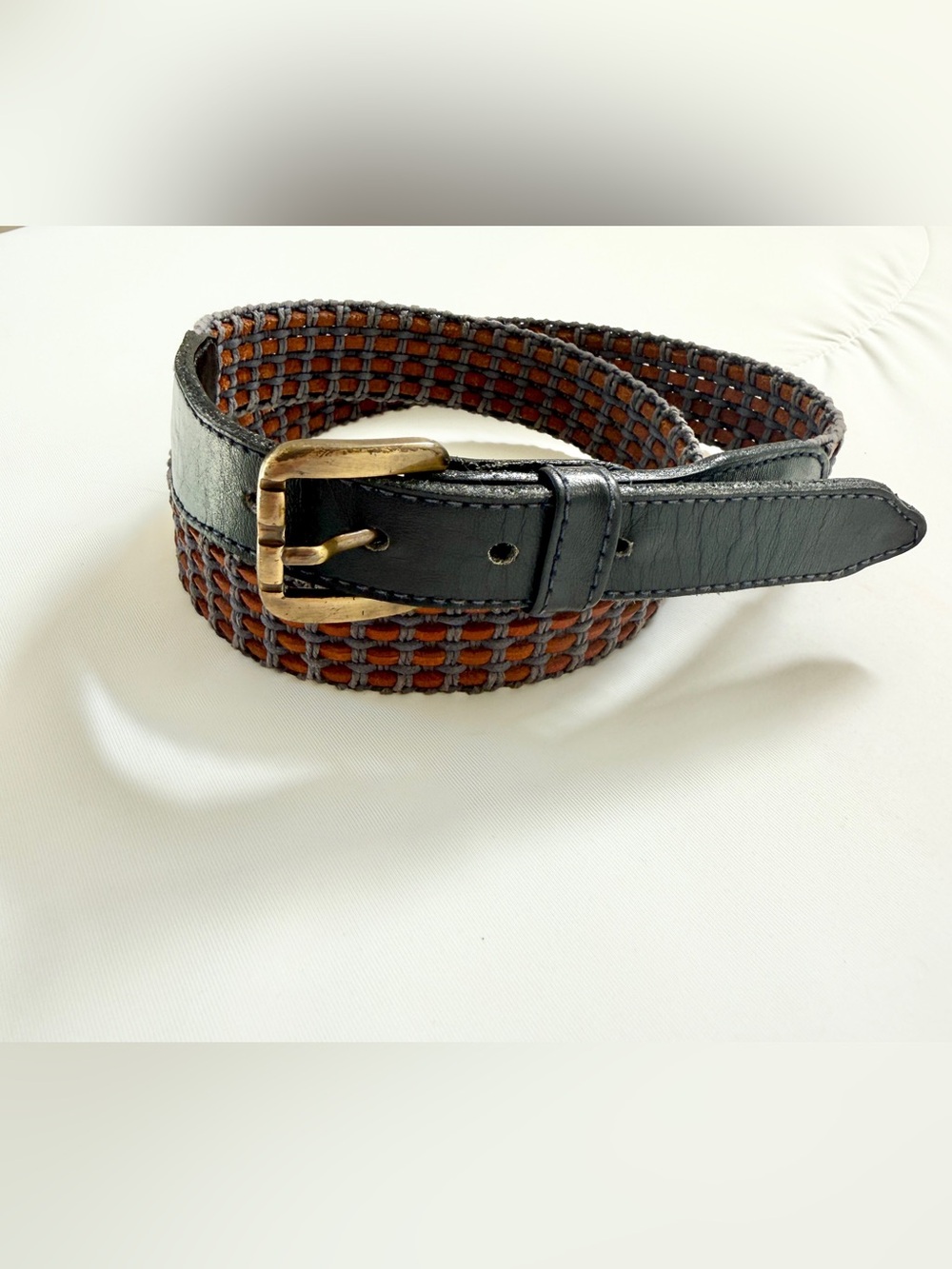 Vintage Italian Leather Handmade Woven Belt Zanellato Demarin Brass Buckle